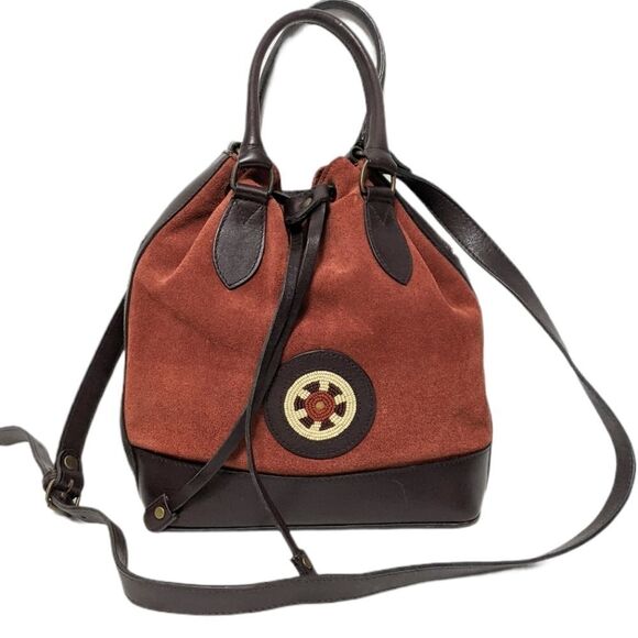 Southwestern Suede Beaded Crossbody Bucket Bag - Picture 1 of 8